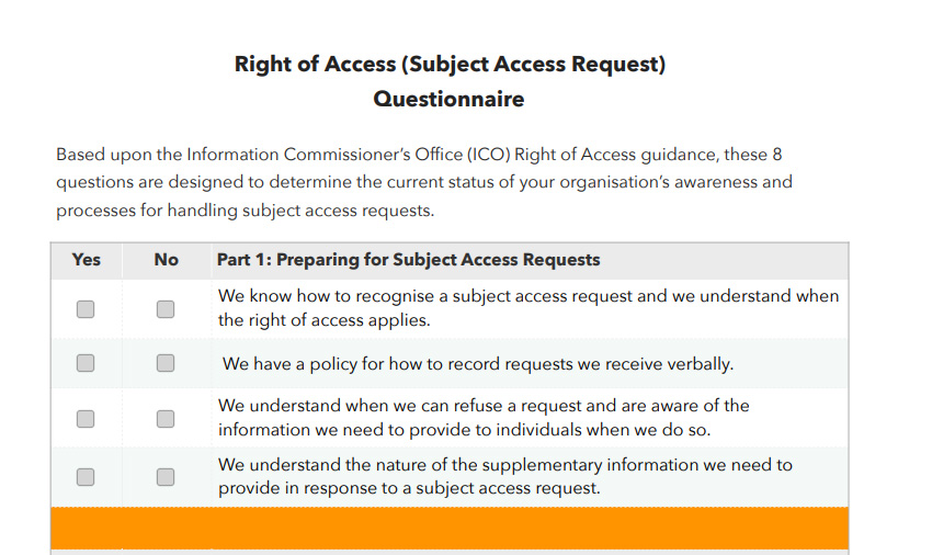 Right of Access (Subject Access Request) Questionnaire
